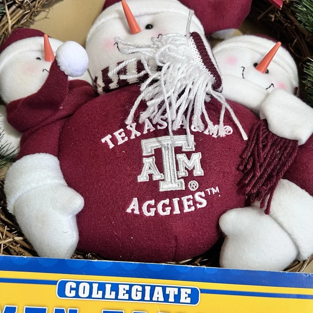 Vintage Texas A&M Christmas Decor 90s Aggie Holiday Wreath‎ SnowMan Family TAMU